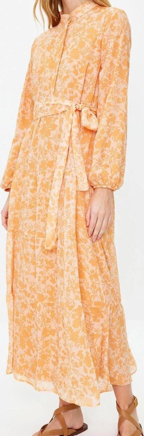 Moda Rahat Casual Günlük Şifon Dokuma Dik Yaka Uzun Kol Basic Maxi Boy Tesettür Elbise - Image 1