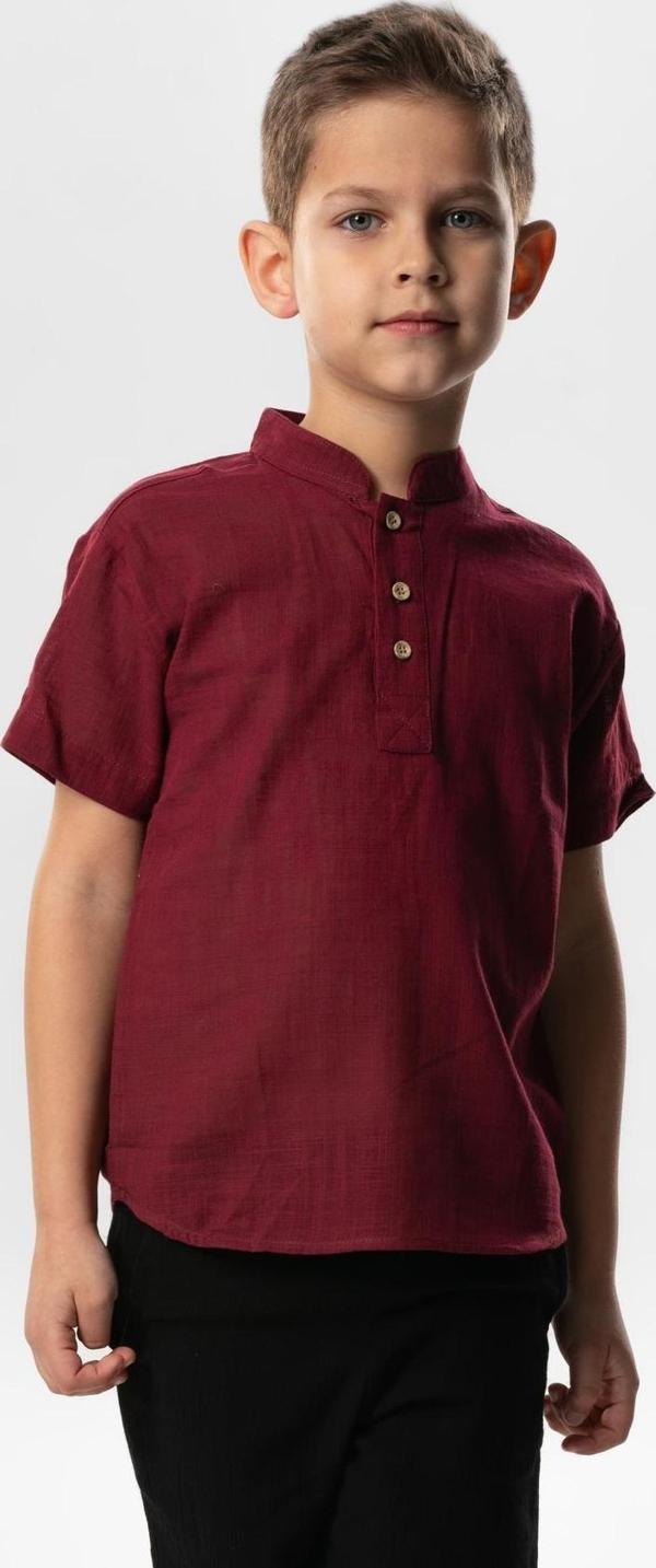 Kısa Kol Şantuklu Pamuk Bodrum Yazlık Erkek Çocuk Tshirt Koyu Bordo 3068 - Image 1