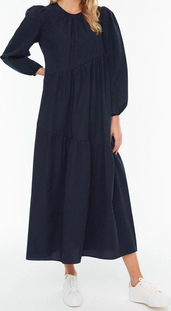 Moda Regular Casual Günlük Terrycotton Dokuma Bisiklet Yaka Uzun Kol A-Line Maxi Boy Tesettür Elbise - Image 1