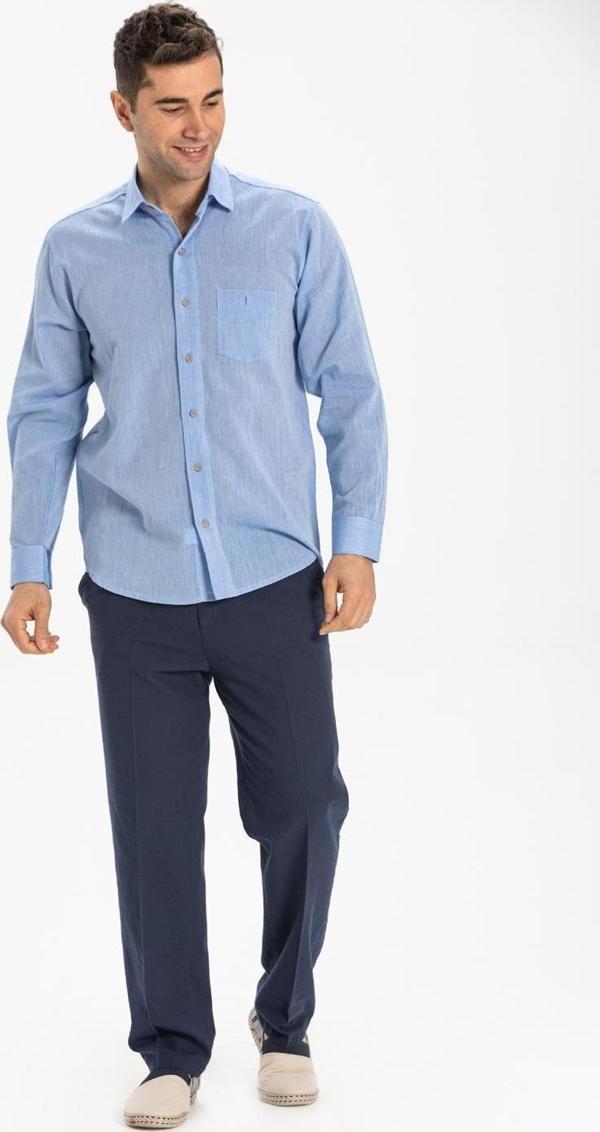 Büyük Beden Şile Bezi Tek Cepli Uzun Kol Erkek Yazlık Gömlek Mavi 3032 - Image 1