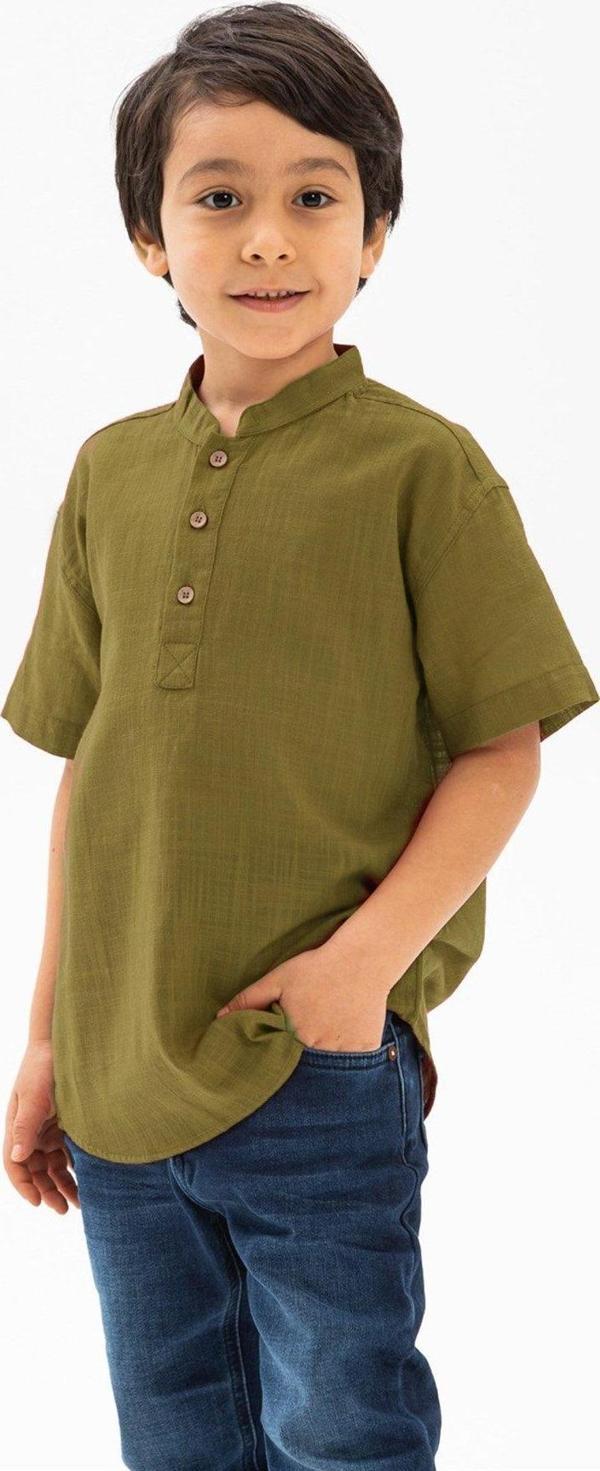 Kısa Kol Şantuklu Pamuk Bodrum Yazlık Erkek Çocuk Tshirt Haki 3049 - Image 1
