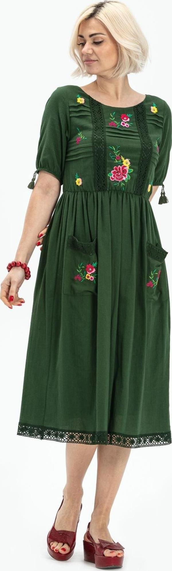 Kısa Kol Şile Bezi Asiye Midi Boy Yazlık Elbise Yeşil Ysl - Image 1