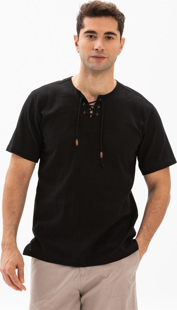 Büyük Beden Kısa Kol Şile Bezi Zımbalı Erkek Yazlık Tshirt Siyah 3003 - Image 1