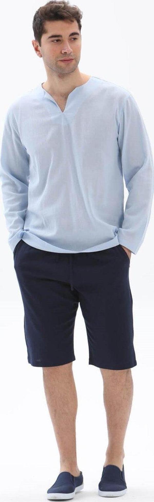 Büyük Beden Uzun Kol Şile Bezi Bisiklet Yaka Yazlık Tshirt Buz Mavi 3027 - Image 1