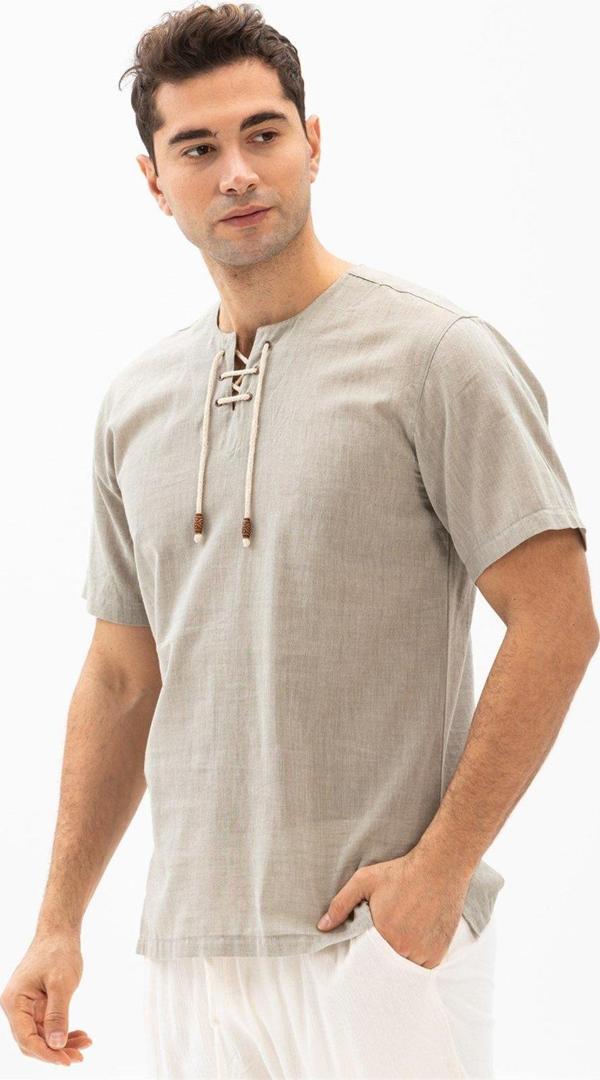 Büyük Beden Kısa Kol Şile Bezi Zımbalı Erkek Yazlık Tshirt Taş 3031 - Image 1