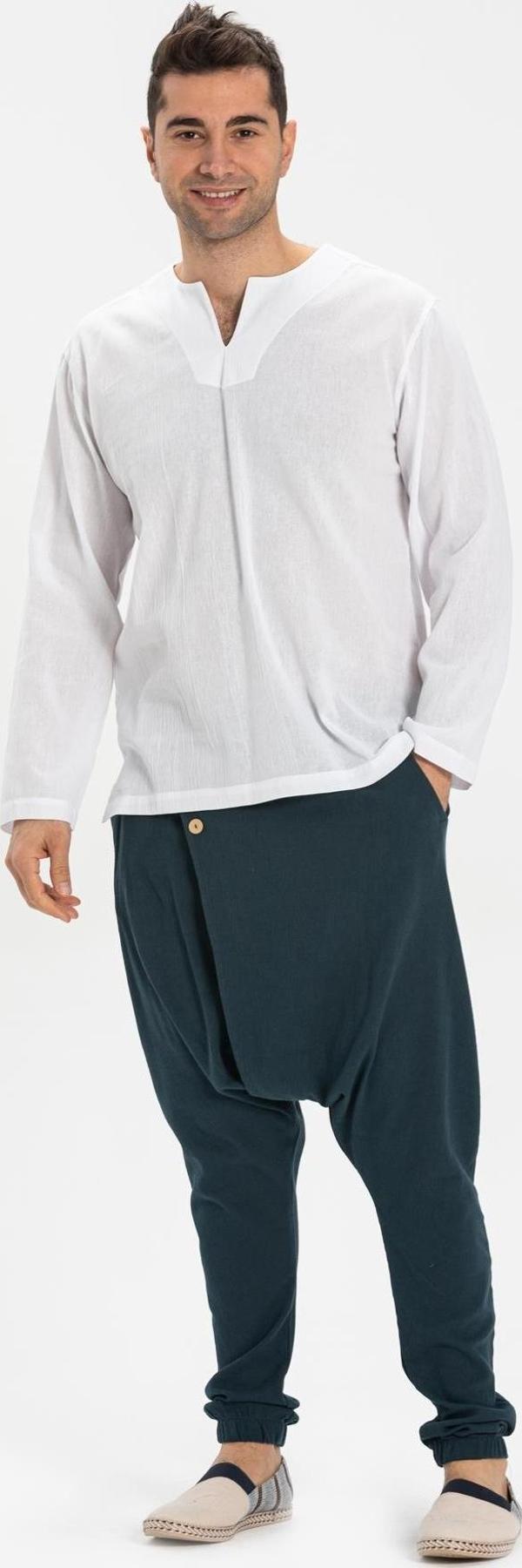 Büyük Beden Uzun Kol Şile Bezi Bisiklet Yaka Yazlık Tshirt Beyaz 3001 - Image 1