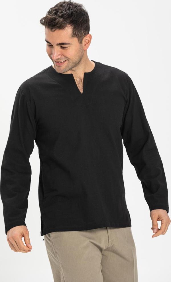 Büyük Beden Uzun Kol Şile Bezi Bisiklet Yaka Yazlık Tshirt Siyah 3003 - Image 1