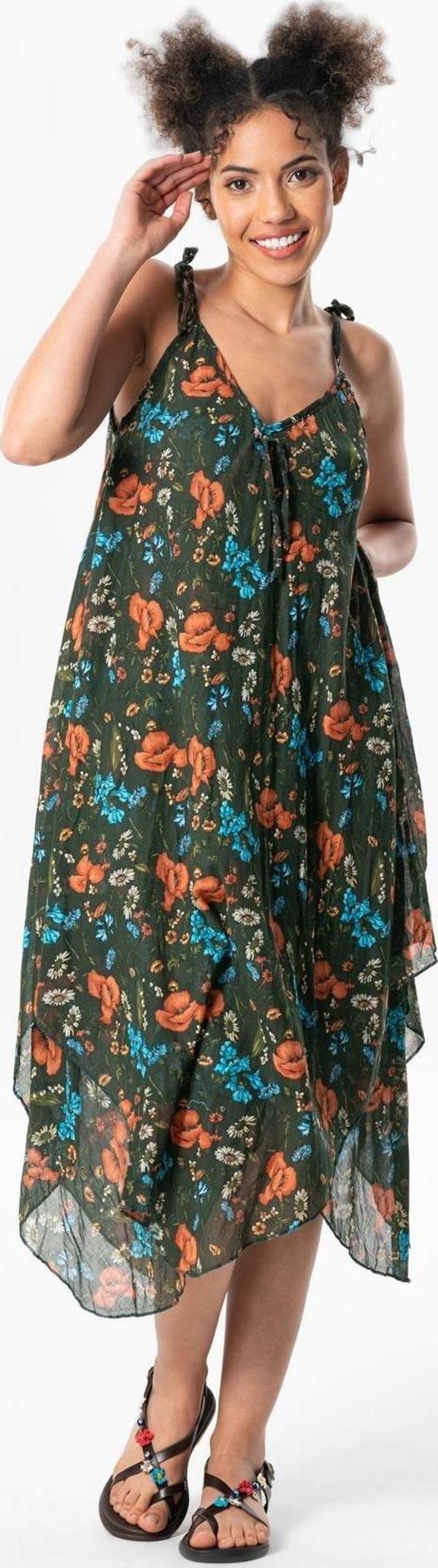 Askılı Vual Afrodit Midi Boy Yazlık Elbise Koyu Yeşil 6161 - Image 1