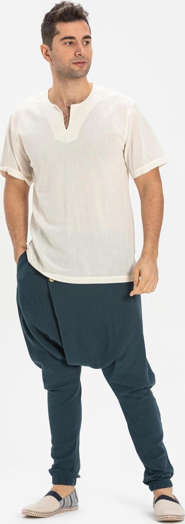 Büyük Beden Kısa Kol Şile Bezi Bisiklet Yaka Erkek Yazlık Tshirt Krem 3002 - Image 1