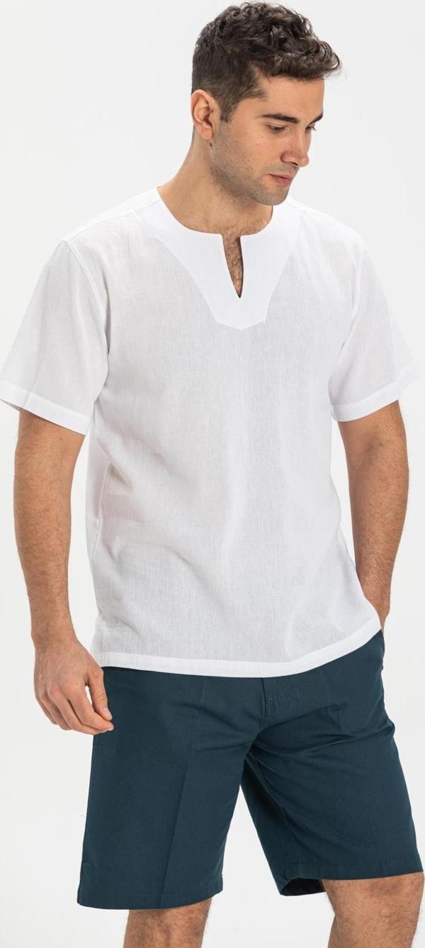 Büyük Beden Kısa Kol Şile Bezi Bisiklet Yaka Erkek Yazlık Tshirt Beyaz 3001 - Image 1