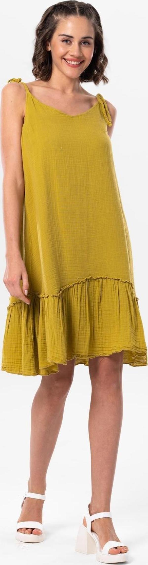 Askılı Serra Volanlı Kısa Yazlık Müslin Elbise Yağ Yeşili Ygysl - Image 1