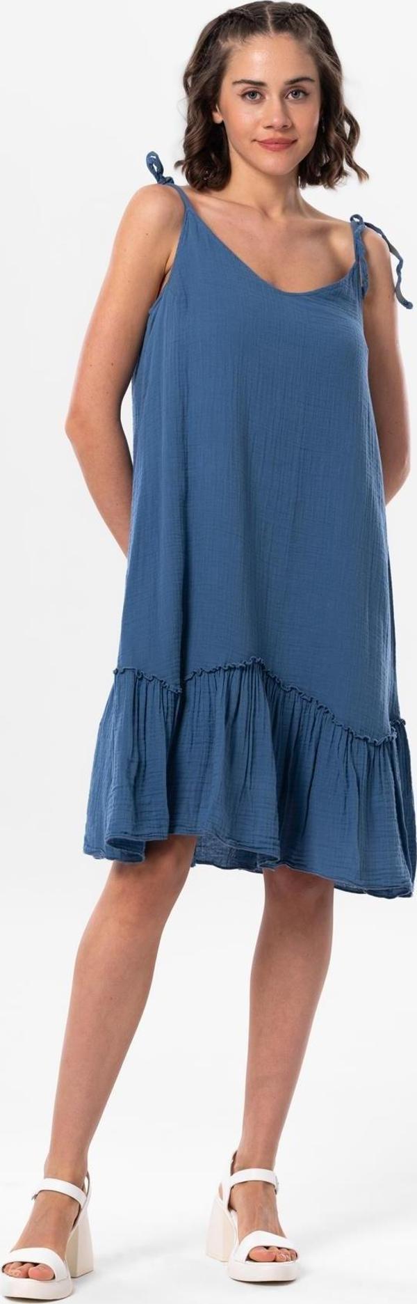 Askılı Serra Volanlı Kısa Yazlık Müslin Elbise İndigo indg - Image 1