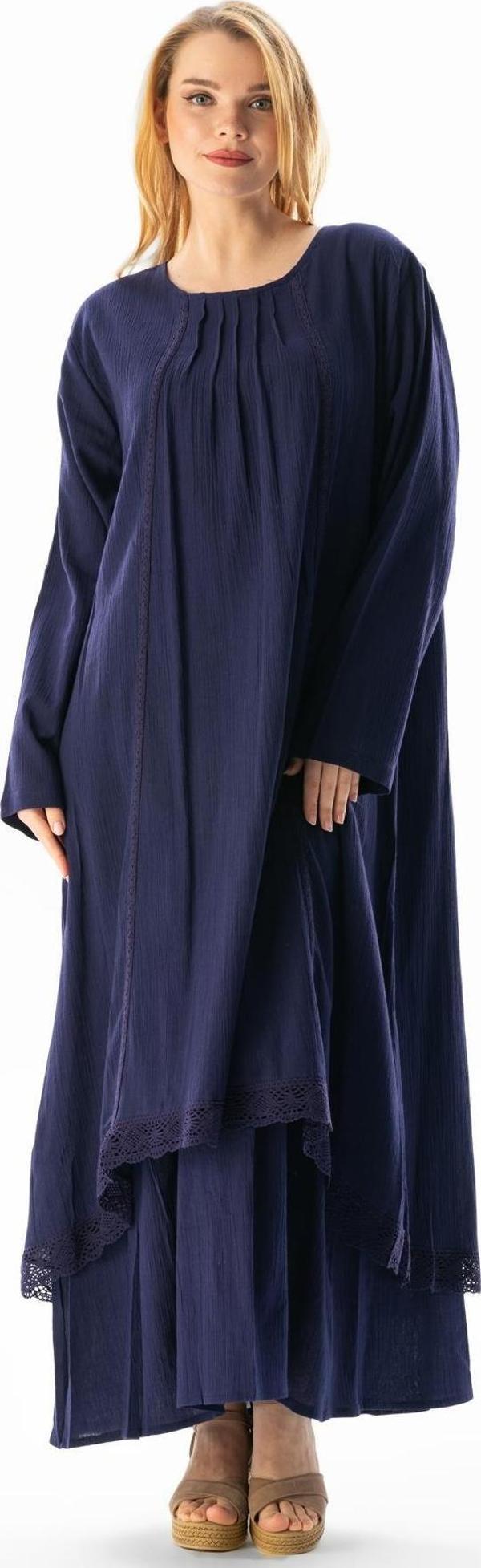 Uzun Kol Şile Bezi Nervürlü Uzun Tesettür Elbise Mor Mor - Image 1