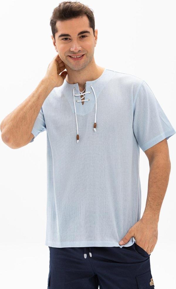 Büyük Beden Kısa Kol Şile Bezi Zımbalı Erkek Yazlık Tshirt Buz Mavi 3027 - Image 1