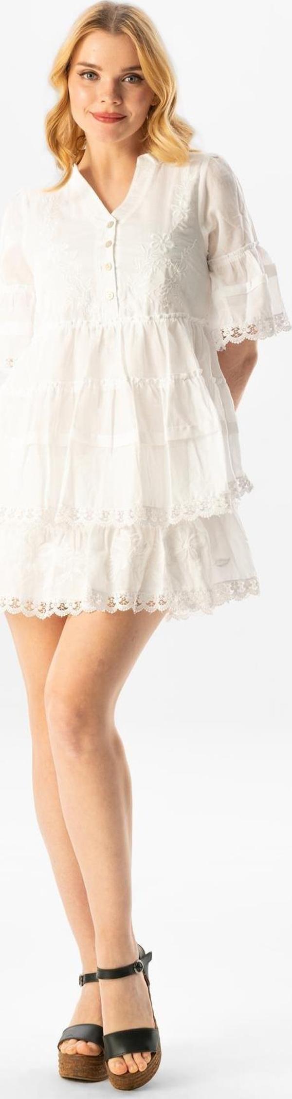 Kısa Kol Vual Şebnem Dantelli Kısa Yazlık Elbise Beyaz Byz - Image 1