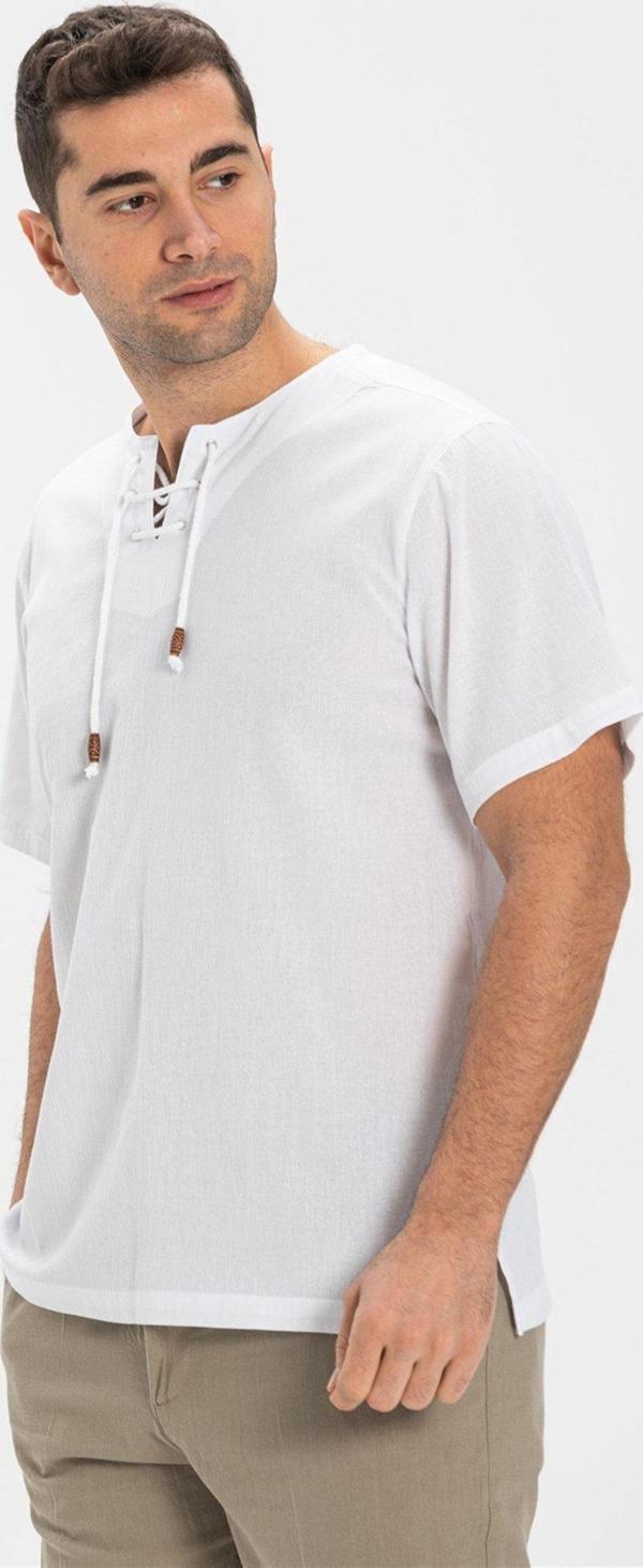 Büyük Beden Kısa Kol Şile Bezi Zımbalı Erkek Yazlık Tshirt Beyaz 3001 - Image 1
