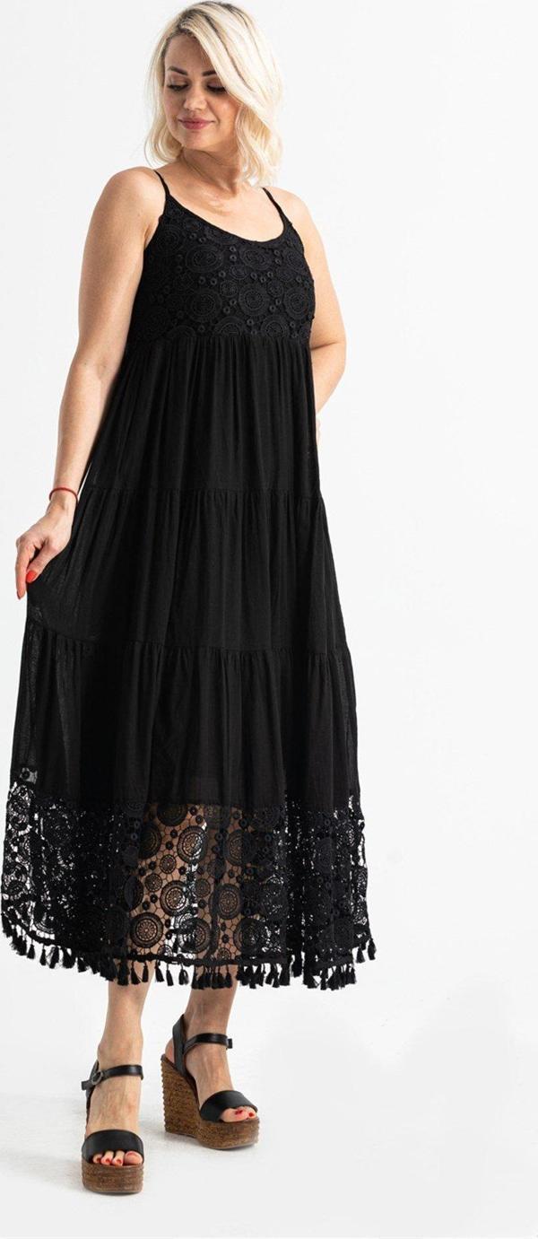 Askılı Şile Bezi Didem Uzun Yazlık Elbise Siyah Syh - Image 1