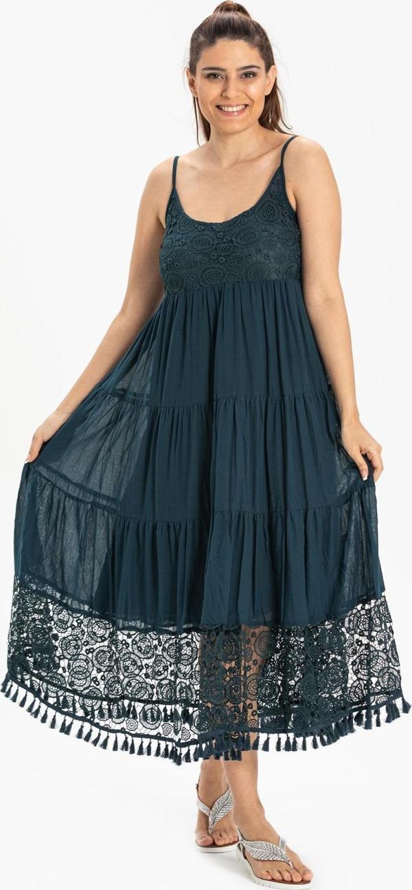 Askılı Şile Bezi Didem Uzun Yazlık Elbise Petrol Ptrl - Image 1