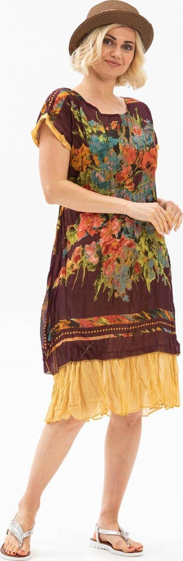 Kısa Kol Vual Defne Midi Boy Yazlık Otantik Elbise Koyu Bordo 6079 - Image 1