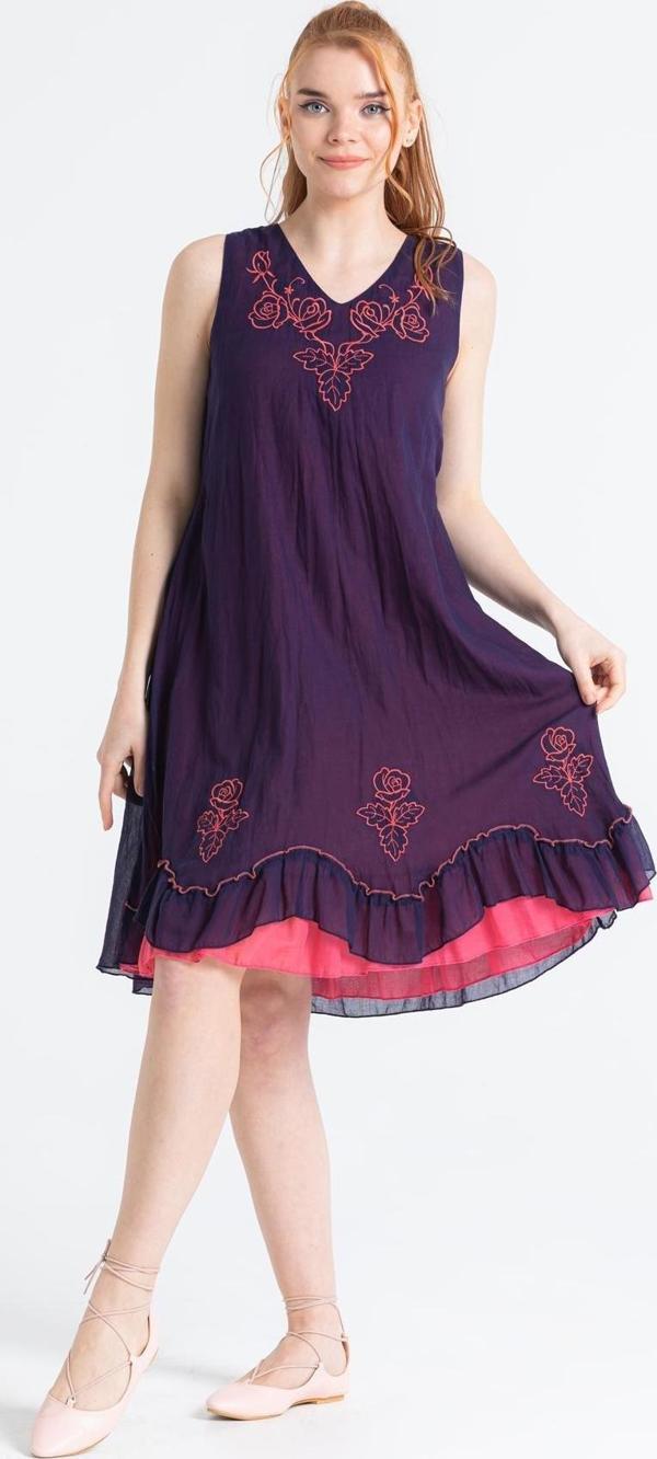 Kolsuz Vual Jülide Midi Boy Yazlık Elbise Mor Mor - Image 1