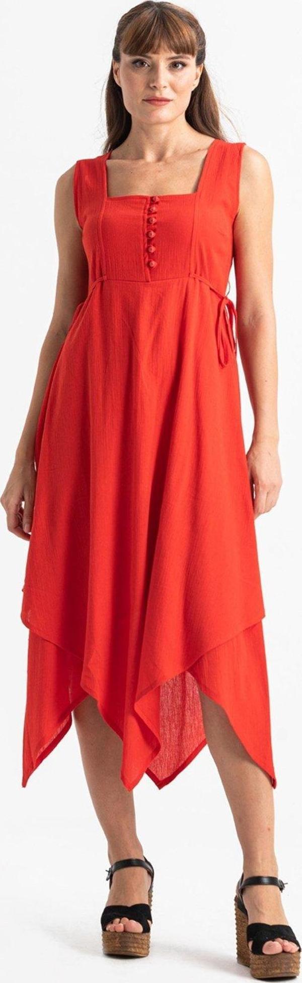 Kolsuz Şile Bezi Üçgen Katlı Midi Boy Yazlık Elbise Kırmızı Krmz - Image 1