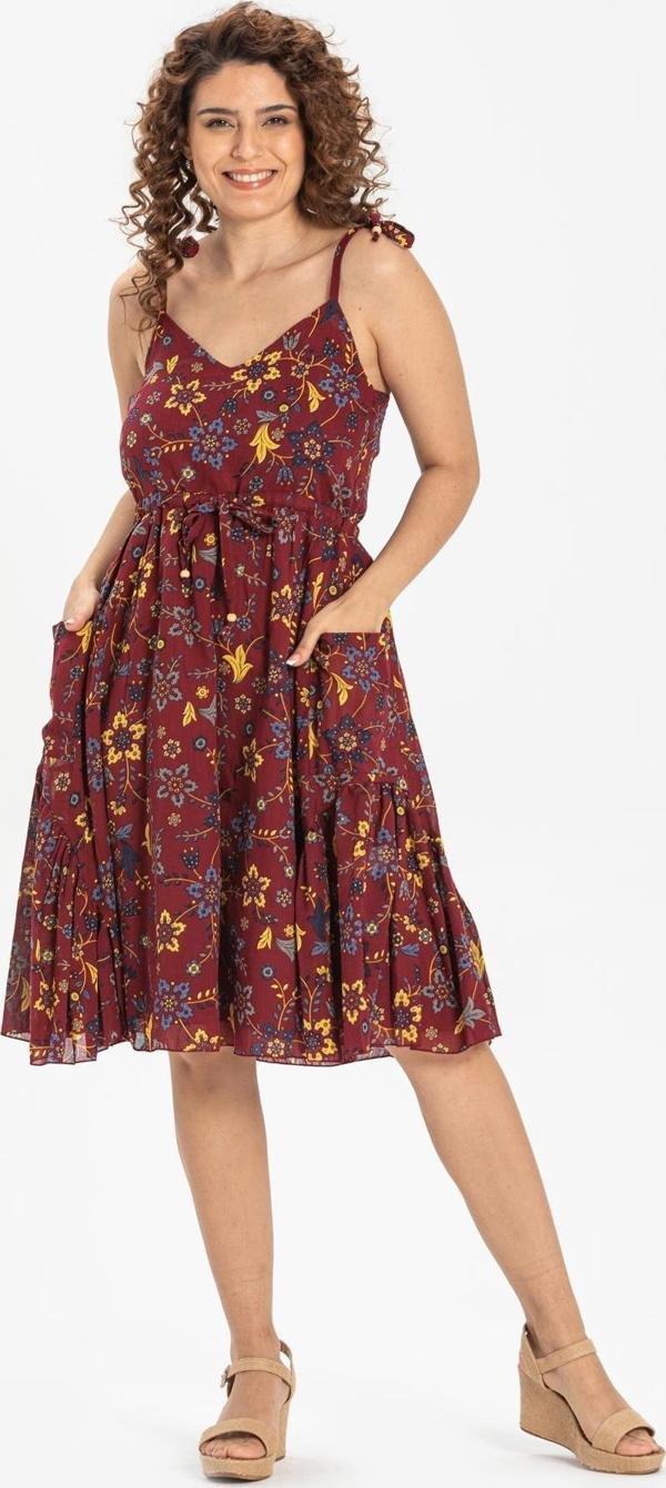Askılı Vual Melisa Kısa Yazlık Etnik Elbise Bordo Brd - Image 1