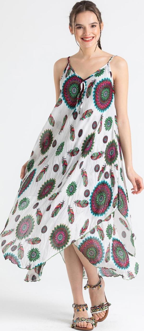 Askılı Vual Afrodit Midi Boy Yazlık Elbise Yeşil-Beyaz 6197 - Image 1