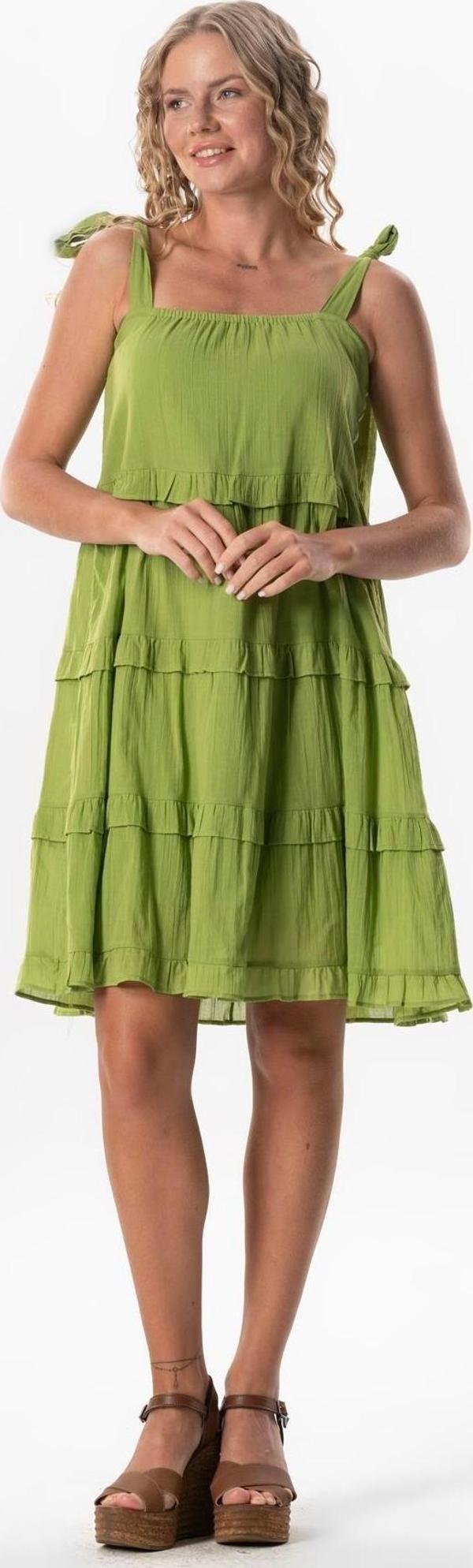 Askılı Vual Dubai Kare Yaka Kısa Yazlık Elbise Fıstık Yeşili fysl - Image 1