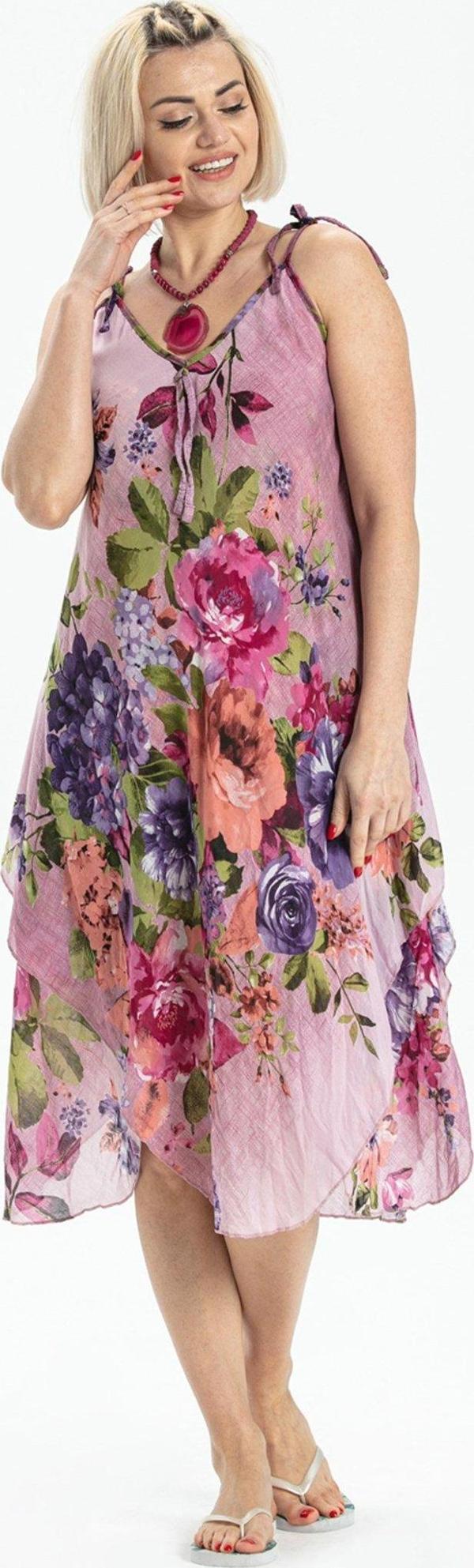 Askılı Vual Afrodit Kısa Yazlık Elbise Pembe 6131 - Image 1