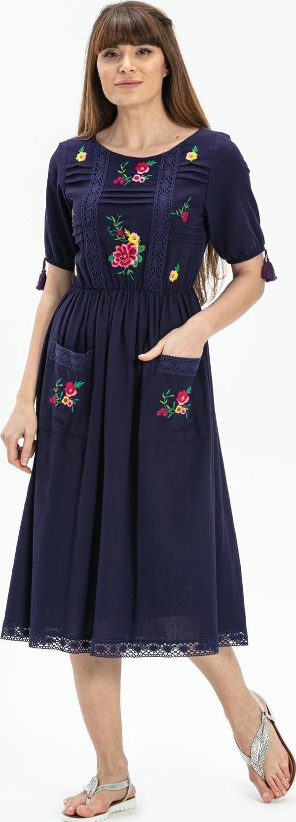 Kısa Kol Şile Bezi Asiye Midi Boy Yazlık Elbise Mor Mor - Image 1