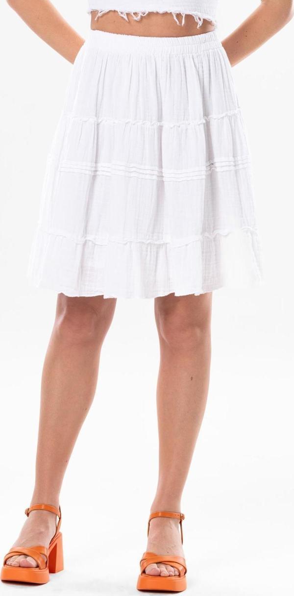 Benan Beli Lastikli Kısa Yazlık Müslin Etek Beyaz Byz - Image 1