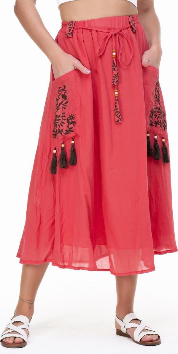 Nil Vual Midi Boy Yazlık Etek Mercan Mrcn - Image 1
