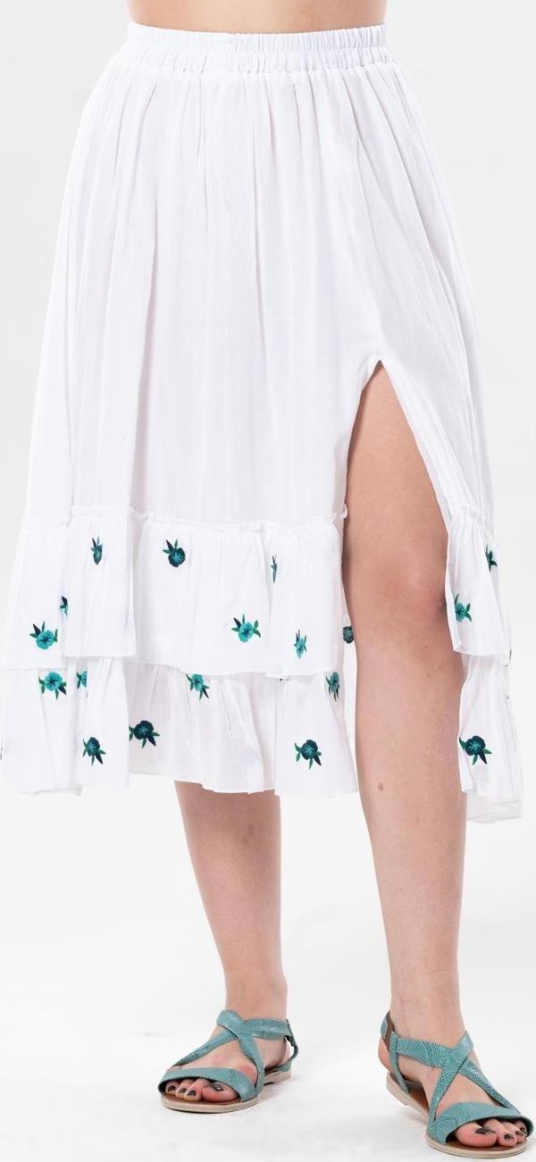 Lavinya Vual Nakışlı Uzun Yazlık Etek Beyaz Byz - Image 1