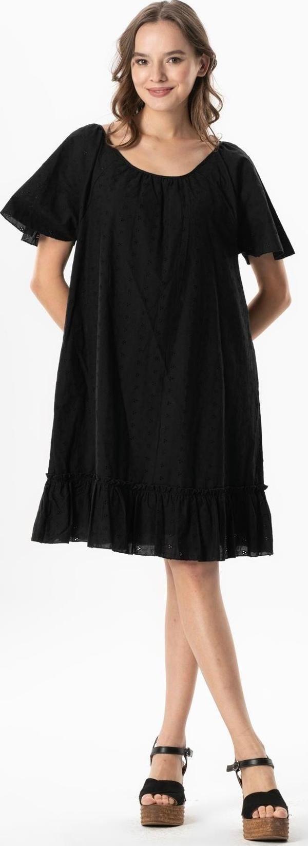 Kısa Kol Vual Katre Güpür Kısa Yazlık Elbise Siyah Syh - Image 1