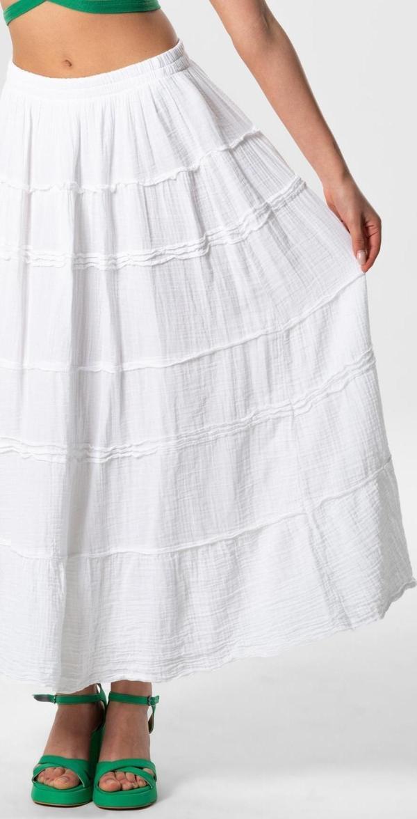 Benan Beli Lastikli Uzun Yazlık Müslin Etek Beyaz Byz - Image 1