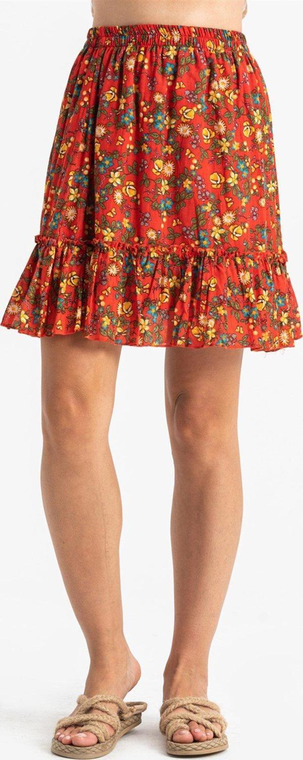 Buse Vual Kısa Yazlık Etek Tomurcuk Desen Turuncu 6168 - Image 1