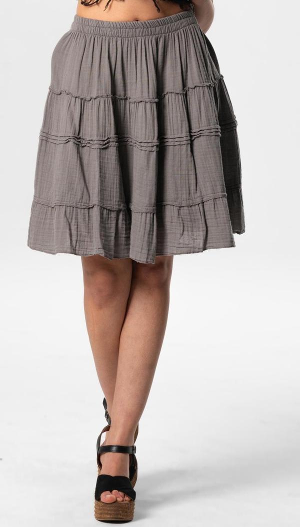 Benan Beli Lastikli Kısa Yazlık Müslin Etek Gri Gri - Image 1