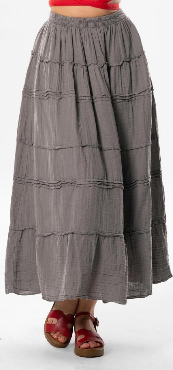Benan Beli Lastikli Uzun Yazlık Müslin Etek Gri Gri - Image 1