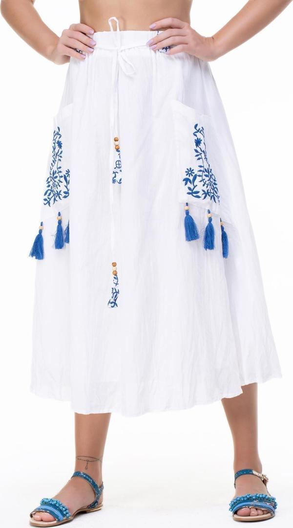 Nil Vual Midi Boy Yazlık Etek Beyaz Byz - Image 1