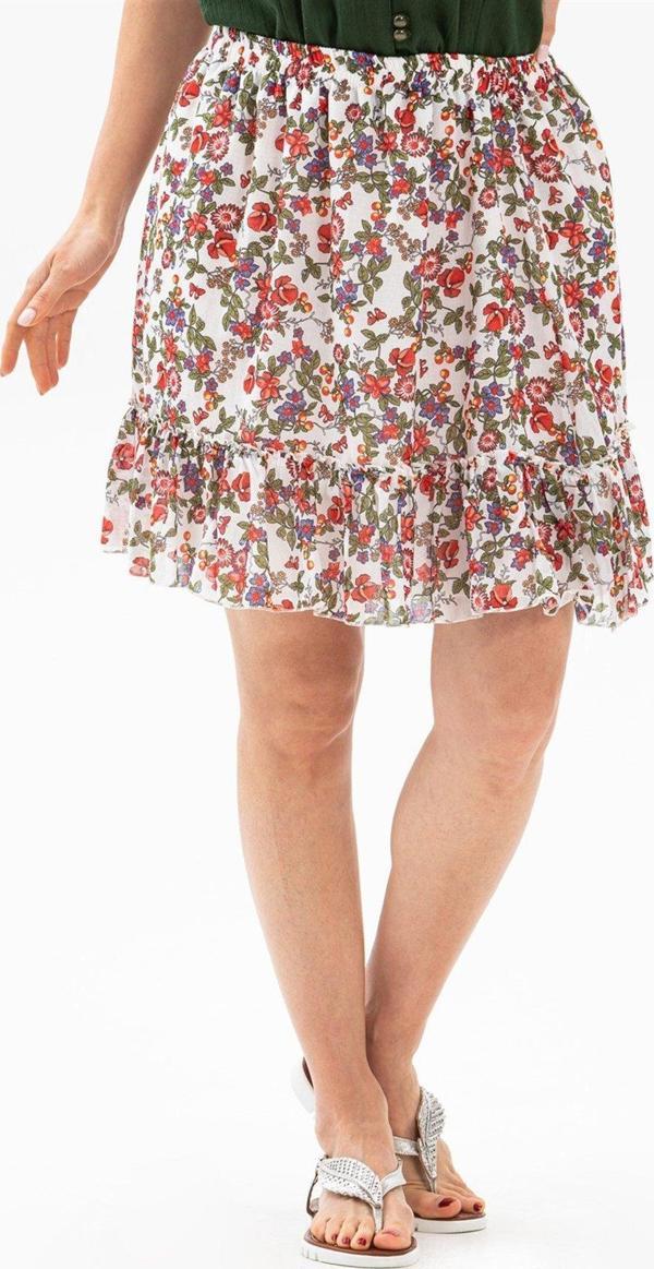 Buse Vual Kısa Yazlık Etek Tomurcuk Desen Beyaz 6165 - Image 1