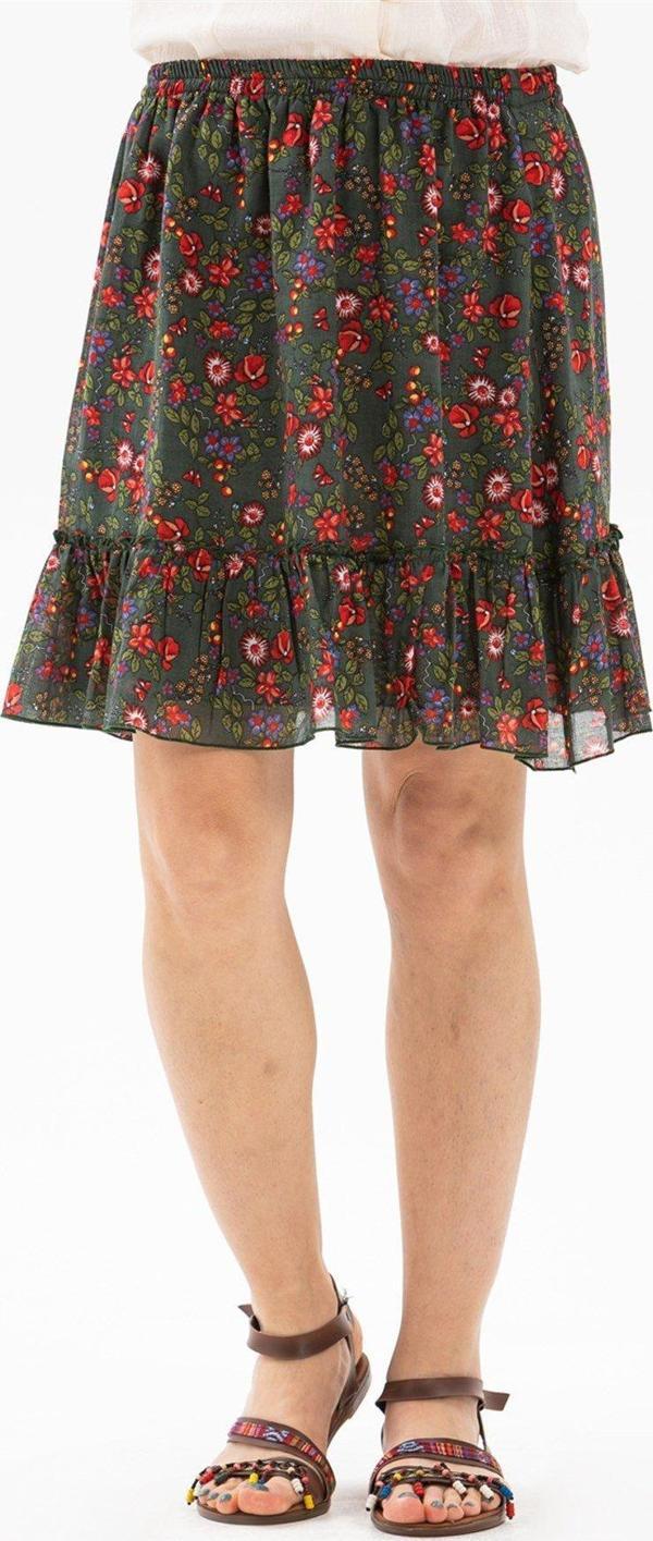 Buse Vual Kısa Yazlık Etek Tomurcuk Desen Yeşil 6170 - Image 1