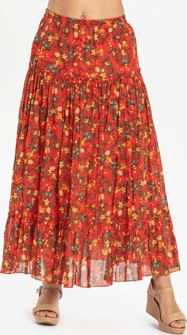 Buse Vual Uzun Yazlık Etek Tomurcuk Desen Turuncu 6168 - Image 1