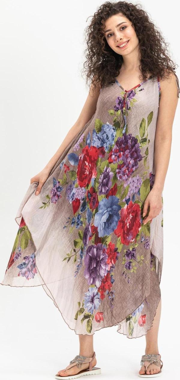 Askılı Vual Afrodit Midi Boy Yazlık Elbise Gri 6132 - Image 1