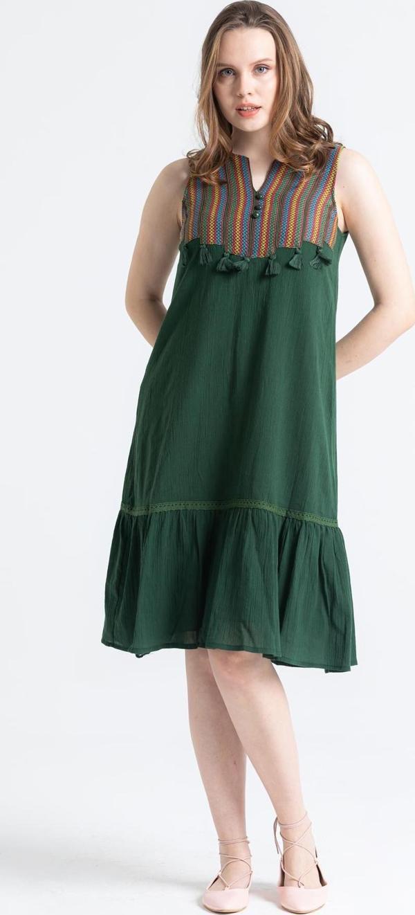 Kolsuz Şile Bezi Ilgaz Midi Boy Yazlık Elbise Yeşil Ysl - Image 1