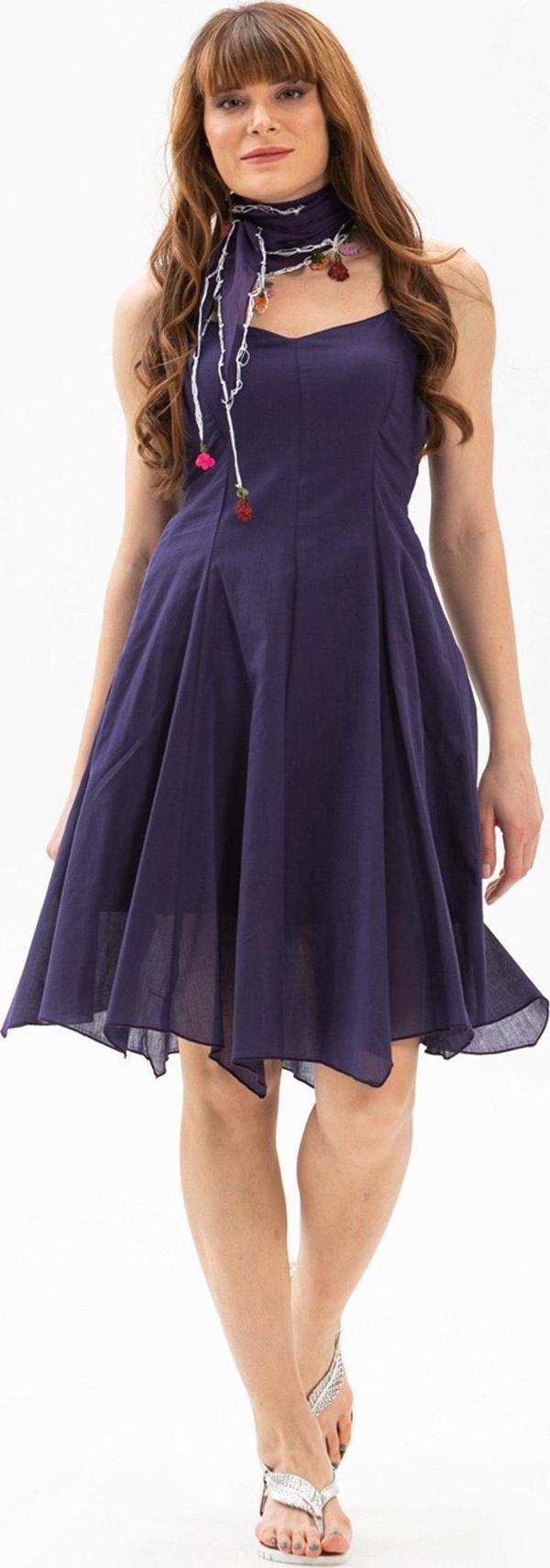 Kolsuz Vual Emel Kısa Yazlık Elbise Mor Mor - Image 1