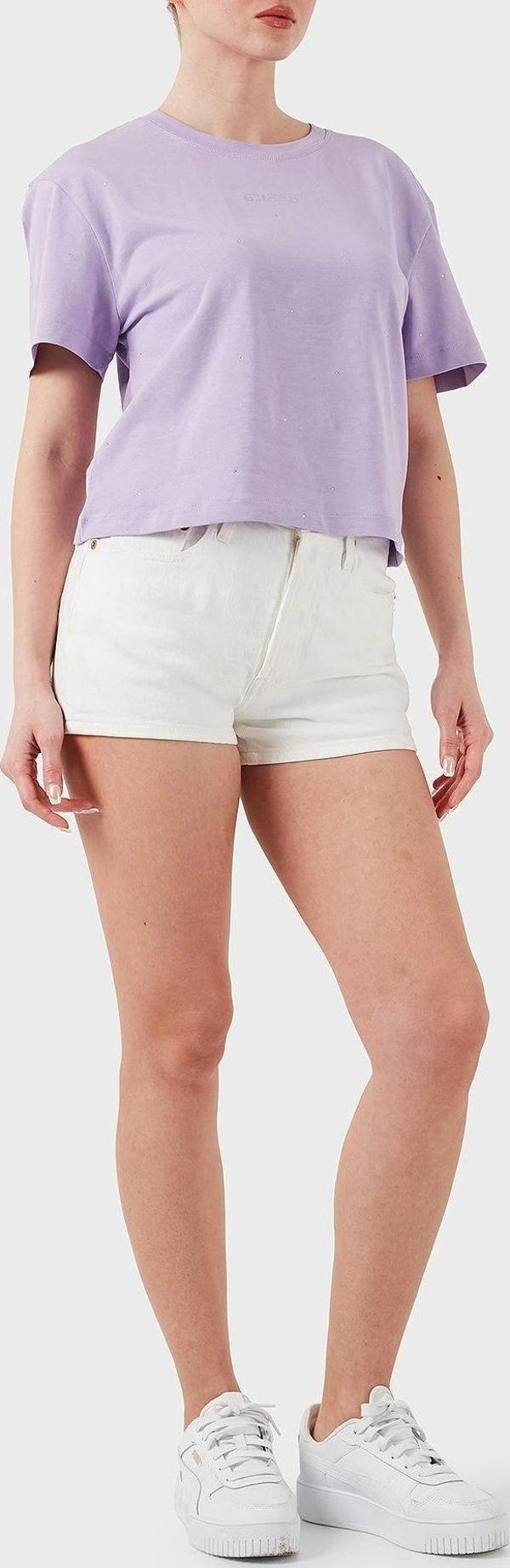 Guess Kadın Mor Primula Taş Detaylı Tişört - Image 1