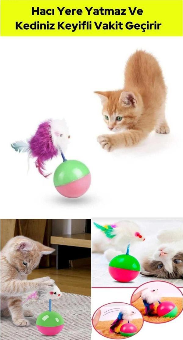 Tafce Kedi Oyuncağı Tüylü Fare Hacı Yatmaz Topu Evcil Hayvan Oyuncağı - Image 1