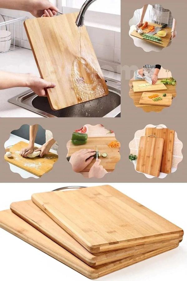 Tafce Bambu Kesim Tahtası Metal Tutacaklı Kesme Tahtası (32X22Cm) - Image 1