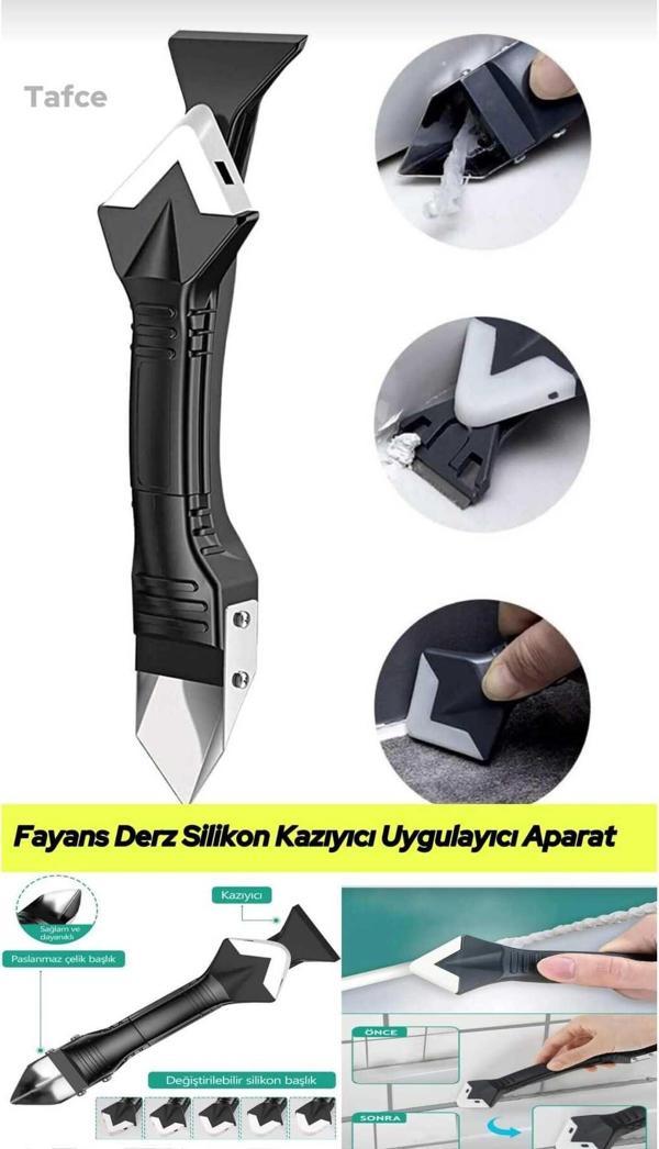 Tafce Fayans Derz Dolgu Silikon Kazıyıcı Sıyırıcı Ve Uygulayıcı 3 Ü 1 Arada Aparat - Image 1