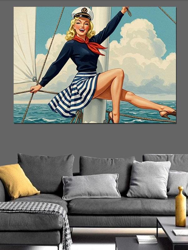 Retro Deniz Kızı Dekoratif Kanvas - Mdf Ahşap Tablo - Image 1